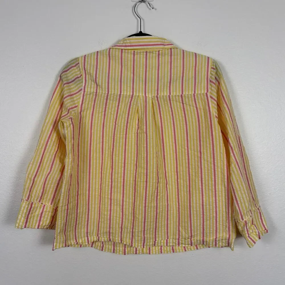 Lake Zest Coastline Striped Button Down Long Sleeve Pajama Top XXS
